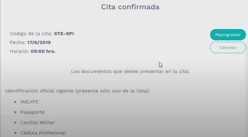 Paso 7 Ya tienes tu cita confirmada y programada con los datos que elegiste